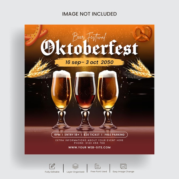 Social media post voor oktoberfest feest en bier festival banner sjabloon