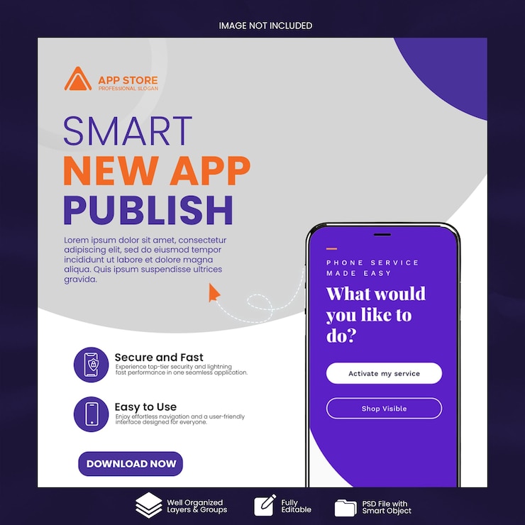Social media post and web banner template for mobile app