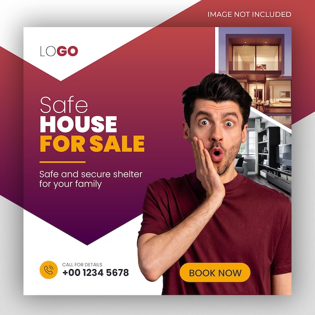 PSD social media post or web banner template for real estate business
