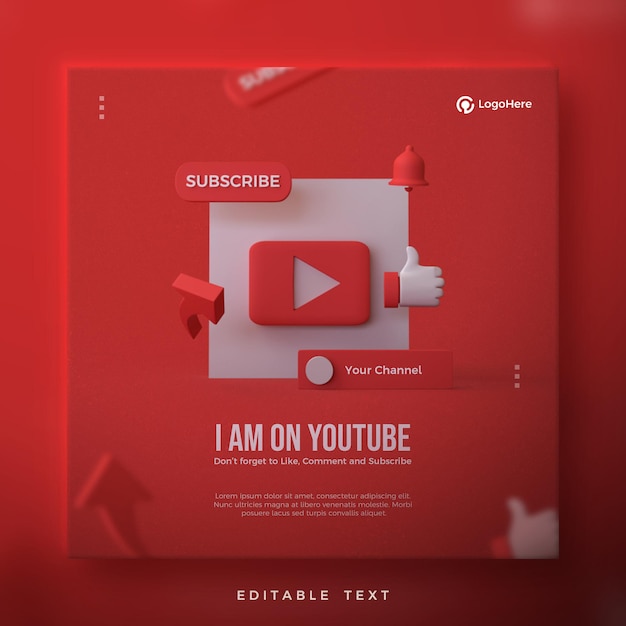 Social media post with the red 3d Youtube play button