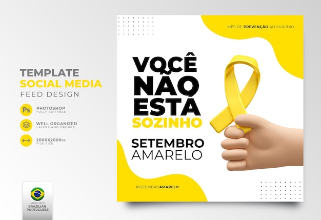 Social media post yellow september for marketing campaign in brazil in 3d render