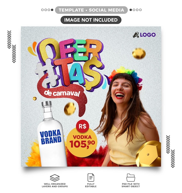 Social media postfeed carnavalsdeals voor de verkoop van sterke drank