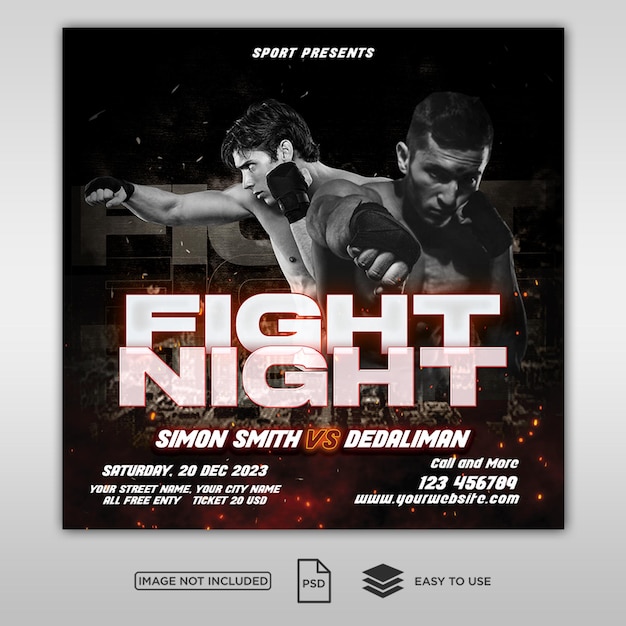 PSD social media posts or covers for boxing matches mma in the ring