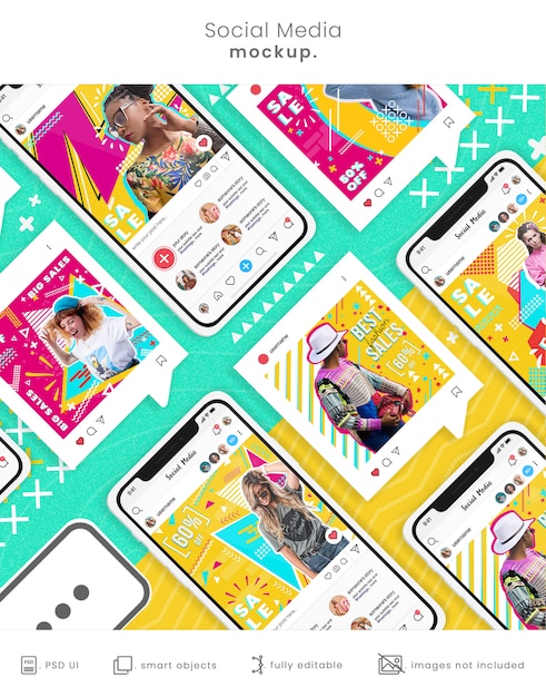 social media posts template on smartphone mockup