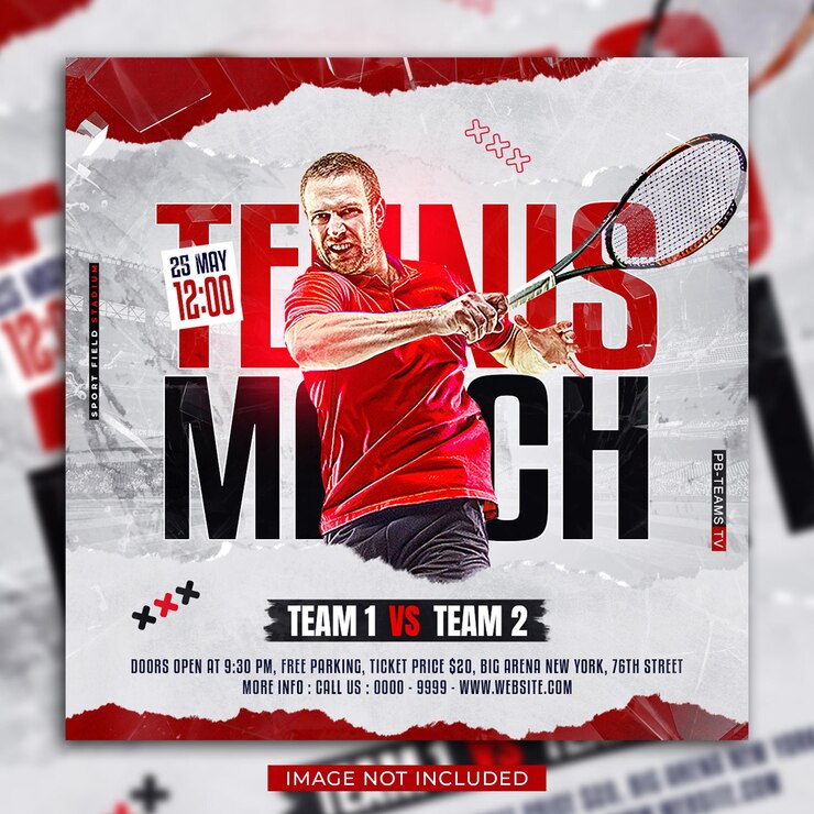 PSD social media-postsjabloon voor de dag van de tenniswedstrijd