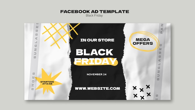 PSD modello promozionale sui social media per le vendite del black friday con texture di carta strappata