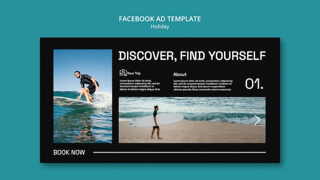 PSD 서핑 휴가를 위한 소셜 미디어 프로모션 템플릿
