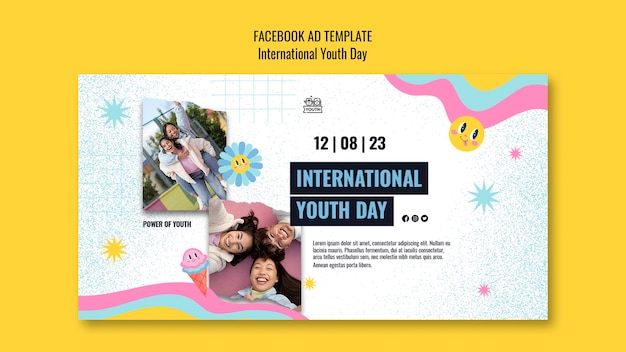Modello promozionale dei social media per la celebrazione della giornata internazionale della gioventù