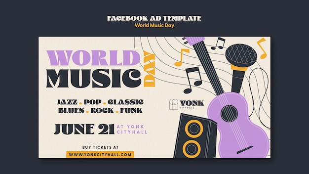 Modello promozionale dei social media per la celebrazione della giornata mondiale della musica