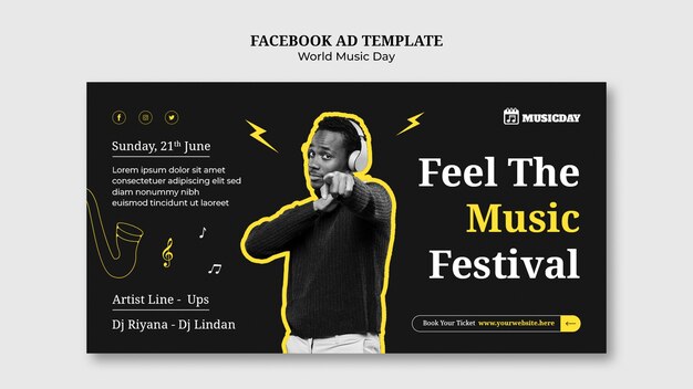 Social media promo template for world music day celebration