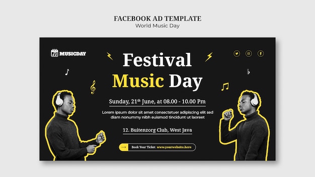 Modello promozionale dei social media per la celebrazione della giornata mondiale della musica