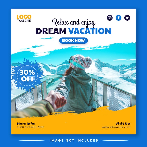 Promozione sui social media vacanza da sogno in viaggio modello modificabile del banner post di instagram