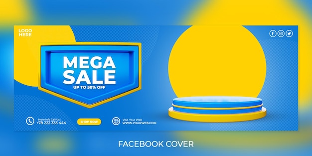 Promozione sui social media mega vendita e modello di banner di copertina di facebook