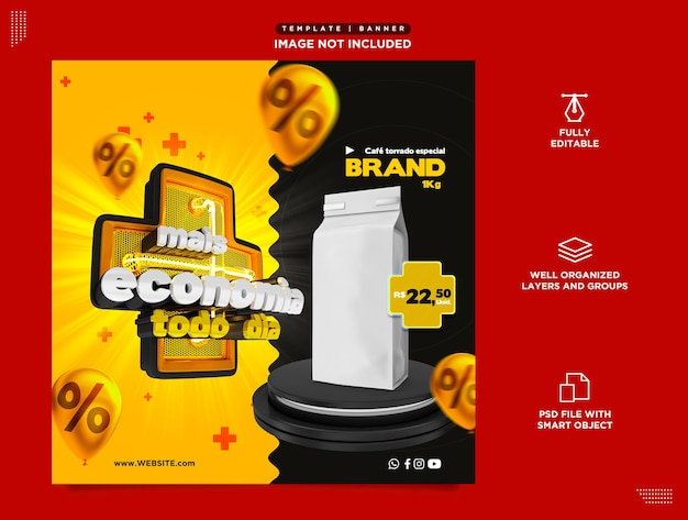 social media psd template in portuguese more savings every day sales of promotional products