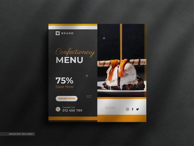 Ristorante sui social media menu fast food e banner di cibo su instagram con un modello di lusso pulito