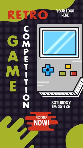 social media retro game storietemplate with vintage console. game competition for marketing campaign