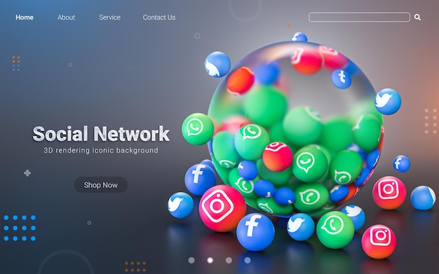 PSD social media segno astratto bolla di vetro sfondo iconico per modello di banner sociale 3d render