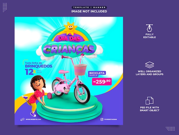 Social media sjabloon instagram post dia das kinderen brasil em portugues verkoop