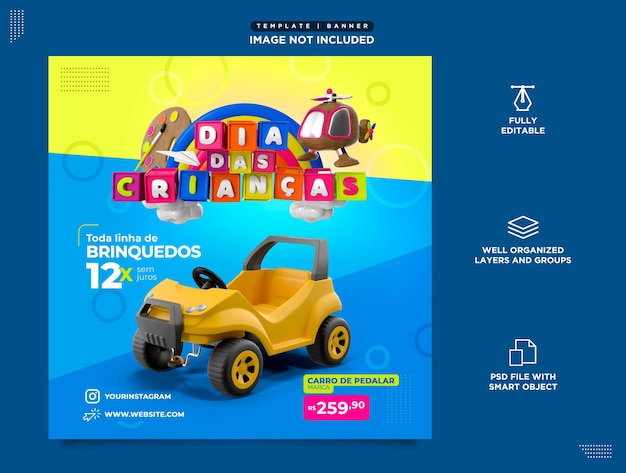 SOCIAL MEDIA SJABLOON INSTAGRAM POST DIA DAS KINDEREN BRASIL EM PORTUGUES VERKOOP