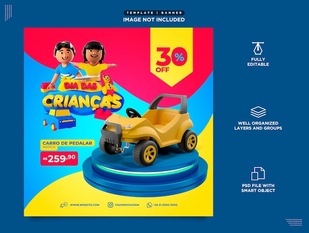 SOCIAL MEDIA SJABLOON INSTAGRAM POST DIA DAS KINDEREN BRASIL EM PORTUGUES VERKOOP