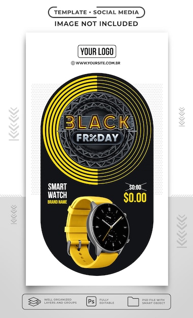 PSD social media-sjabloonverhalen black friday voor horlogeverkoop