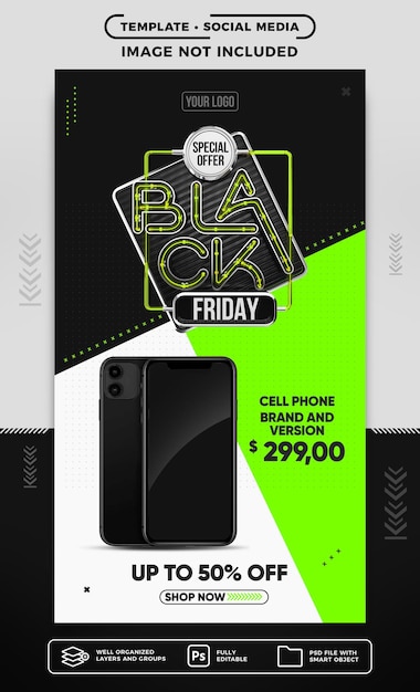 PSD storie sui social media black friday per le vendite di smartphone