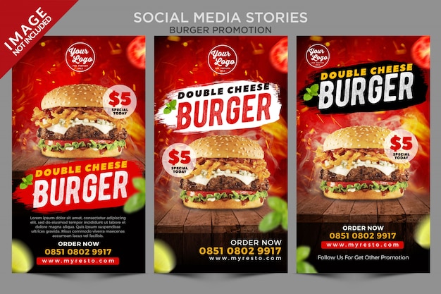 Serie di promozione di hamburger di storie sui social media