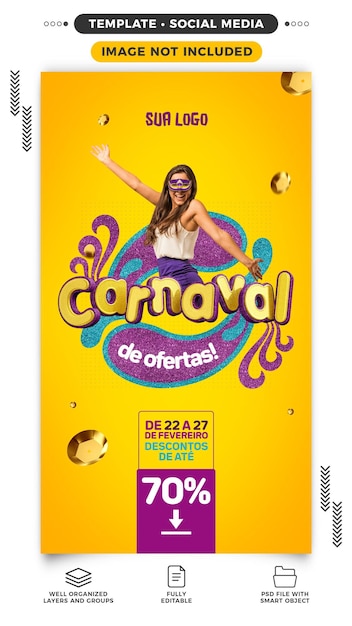 PSD social media stories carnival of offers discounts up to 70