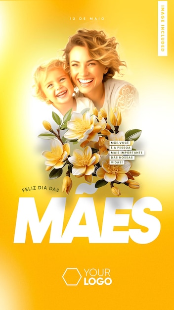 PSD social media stories happy mothers day cheerful yellow background