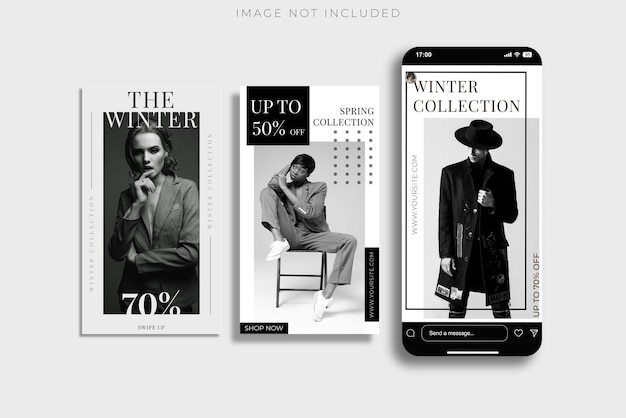 Social media stories interface mockup Mobile app page template design presentation for user carousel post feed Minimal design interface frame mobile app template of popular social network