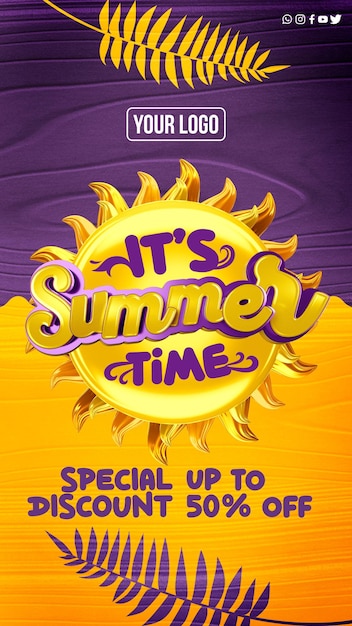 PSD social media stories is summer time special discount up to 50 off