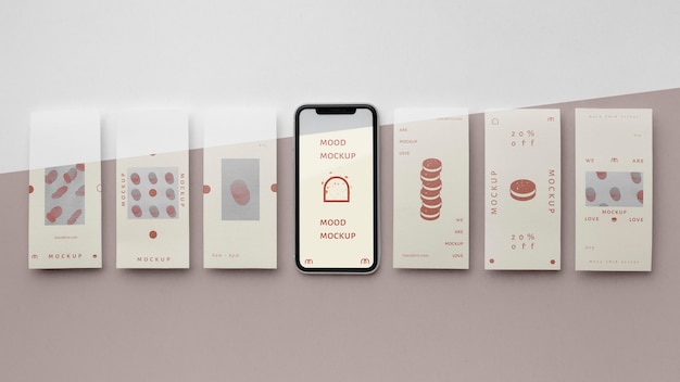 ソーシャルメディアのストーリーとスマートフォンのモックアップ