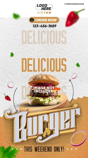 Modello di storie di social media delizioso burger solo questo fine settimana