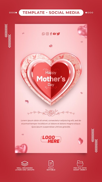 PSD social media stories template happy mothers day with editable text