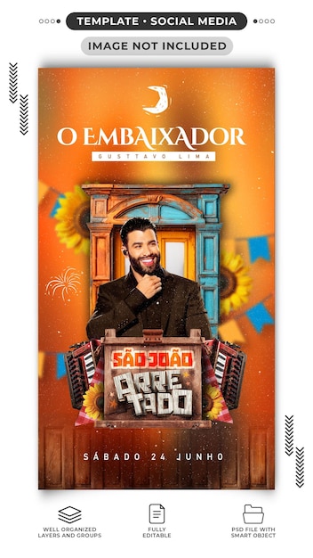 PSD social media stories template party of sao joao and live music