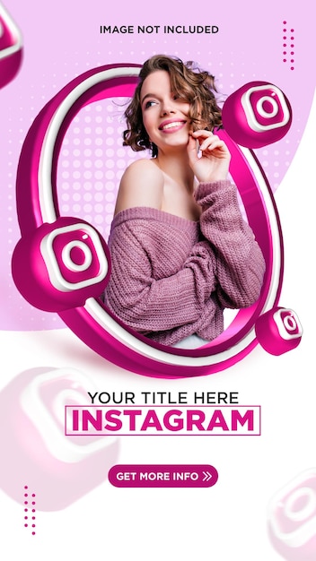 История социальных сетей и значок instagram с элементами 3d-рендеринга