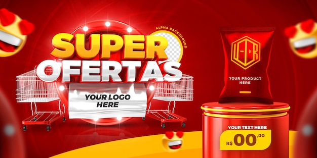Social Media Super Aanbieding Promotie Banne Template 3D Render Premium PSD
