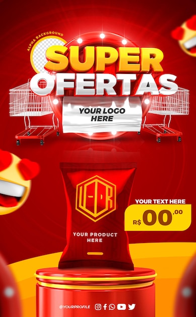 Social Media Superaanbieding Promotie Instagramverhalen Postsjabloon 3D Render Premium PSD