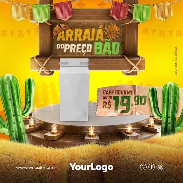 소셜 미디어 템플릿 Arraia는 6월의 판매 구성에 좋은 가격을 제공합니다.