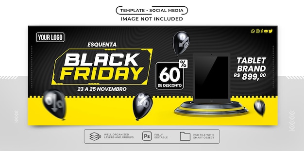 Banner modello social media vendite di elettronica del venerdì nero