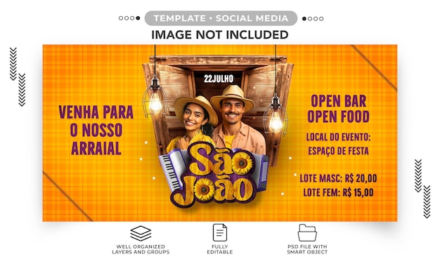 PSD social media template banner sao joao come to our camp