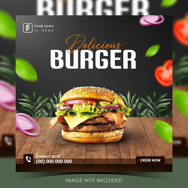 ハンバーガー食品のinstagram投稿用のソーシャルメディアテンプレート