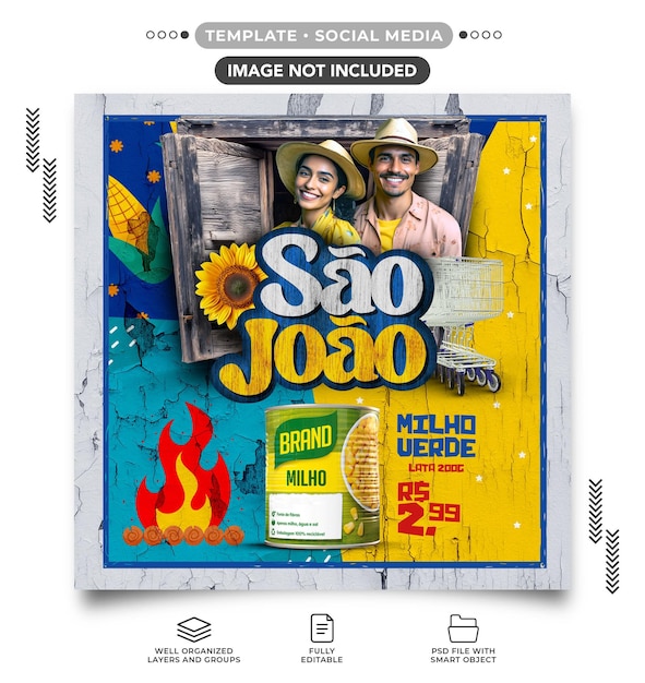 Social media template feed sao joao for supermarket product sales with offers