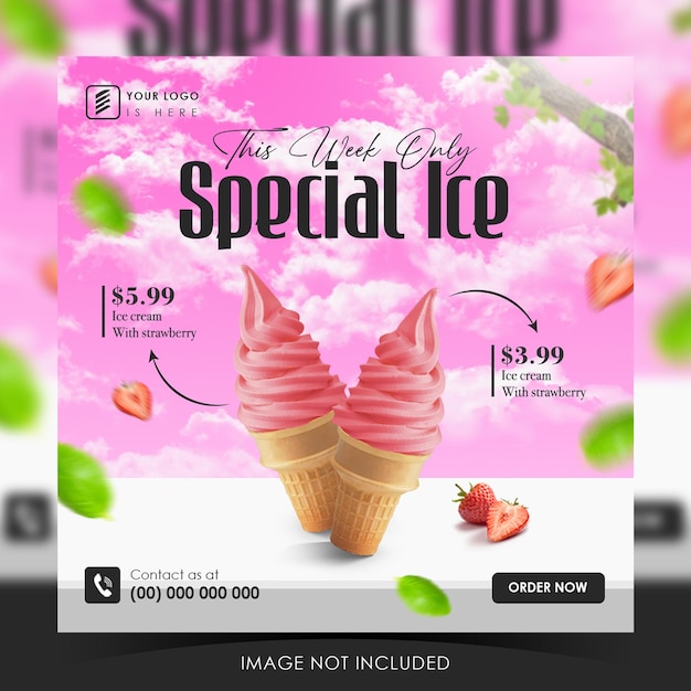 Шаблон социальных сетей для поста в instagram о продукте мороженого