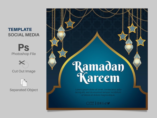 PSD modello di social media ramadan kareem con lanterna