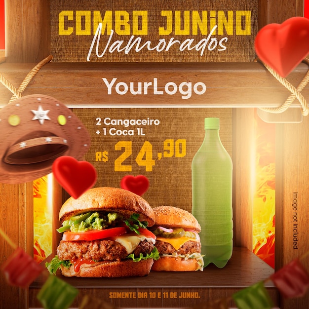 Social media template to sell valentines day burger combo