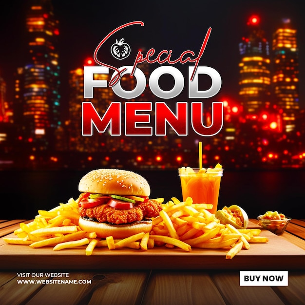 PSD social media template for special food menu with podium background