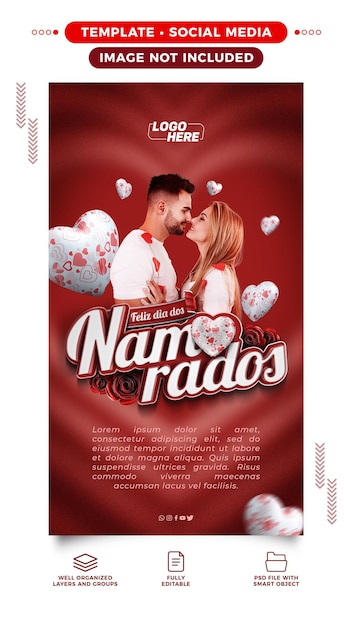 Social media template stories happy valentines day in brazilian 3d render