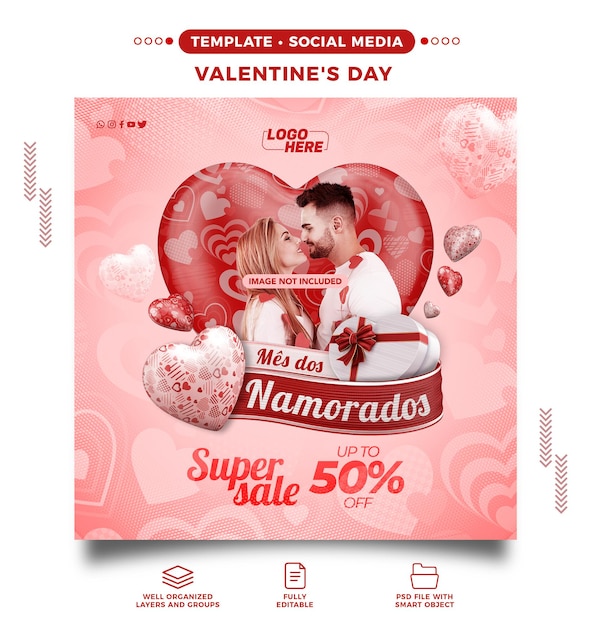 Modello di social media per san valentino in brasiliano