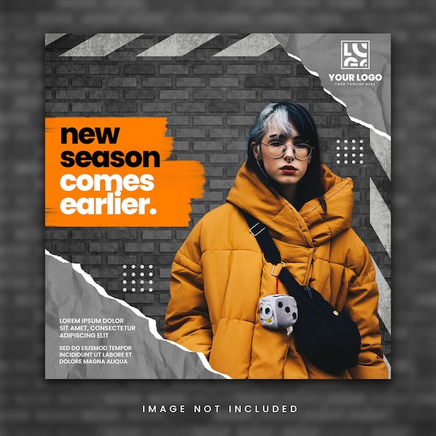 SOCIAL MEDIA TEMPLATE WITH RIPPED PAPER AND BRICK WALL